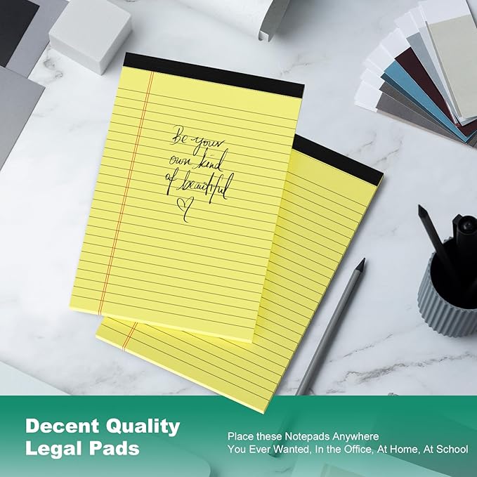 10 Pack Yellow Legal Pads 5x8 Small Note Pads, Writing Pads for Work, College Ruled Perforated Memo Pad, Desk Notepad with Study Backboard, 30 Sheets Per Pad, 5x8 Legal Pad for Office/School/Home