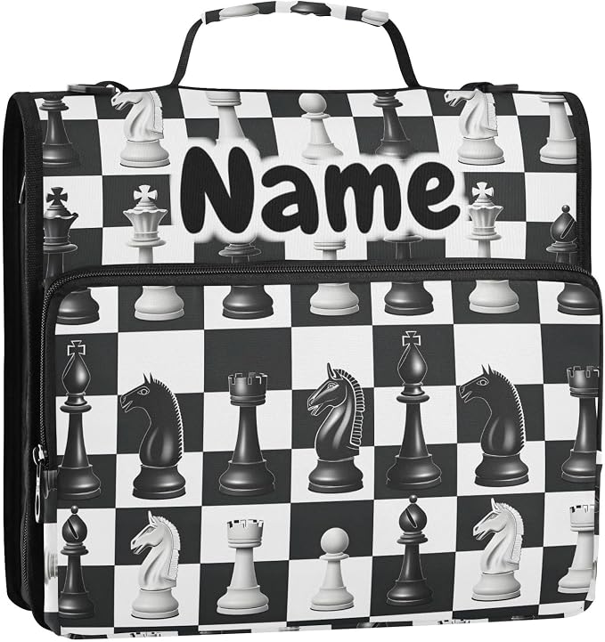 Custom Chess Checkered Plaid 3 Ring Binder Bag 1.5 inch Personalized Name Binder Organizer 500 Sheet Documents Storage for School Office