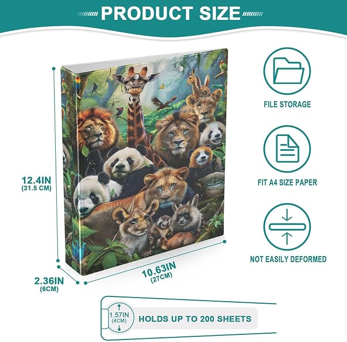 3 Ring Binder Animals 1.5" Round Ring Binders View Binder with 200 Sheet for Women Men Office Kids School Supplies, 1 Pack