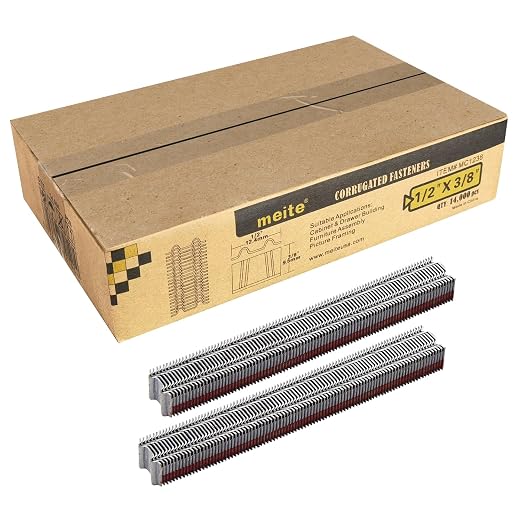 meite Corrugated Fasteners MC1212, 1/2-Inch Crown, 1/2" Length, 10,000 PCS | 25 Gauge Corrugated Staples, W Staples, for Pneumatic Corrugated Tools, for Woodworking Projects