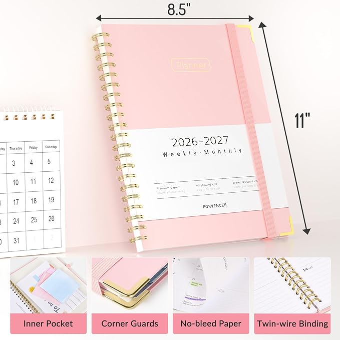 Forvencer Academic Planner 2026-2027, Calendar Jul 2026-Jun 2027, 8.5"x11"