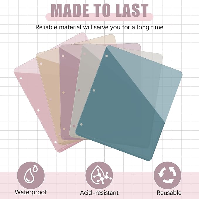 Maitys 50 Pack Binder Pockets 3 Ring, Letter Size 8.5x11,Morandi Color | Clear Plastic Document Sleeves, Sheet Protectors with Slash Jacket, Fits Standard 3 Hole Binders, Organize Office Papers