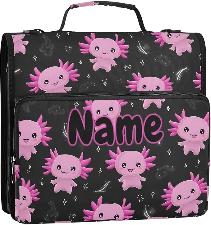 Custom Purple Axolotl 3 Ring Binder Bag 1.5 inch Personalized Name Binder Organizer 500 Sheet Documents Storage for School Office