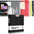 Eyrozill Professional Leather Portfolio with Clipboard, Zipper Pouch, 5 Sheets Plastic Dividers，Leather 3 Ring Binder 8.5 x 11, 2-inch Round Rings, Black