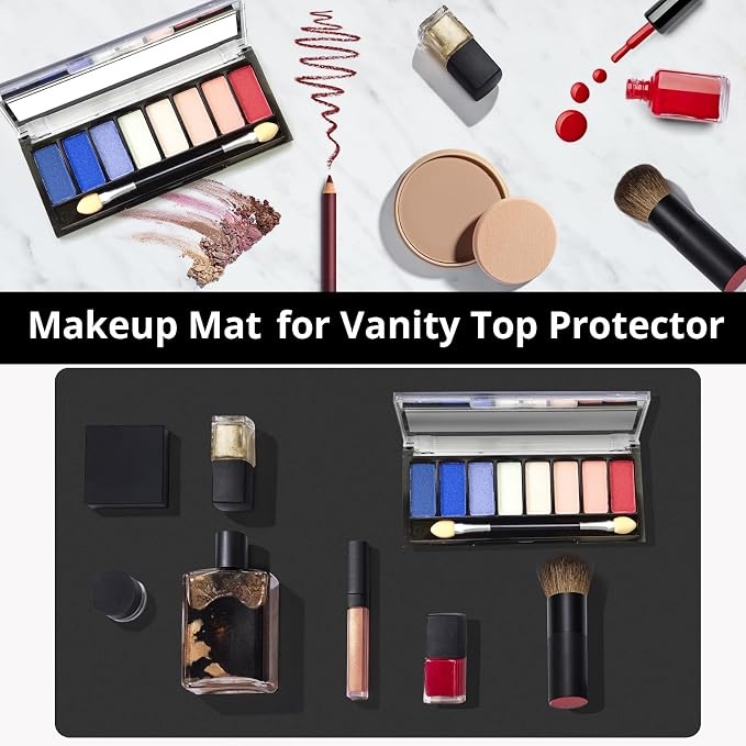 LovePads Makeup Mat for Vanity, 17" x 28" PVC Desk Mat & Dresser Cover Top | Waterproof Desk Protector, Vanity and Desk Accessories; Wipes Clean, Ideal for Writing, Nail Art, Craft Table, Black+Red