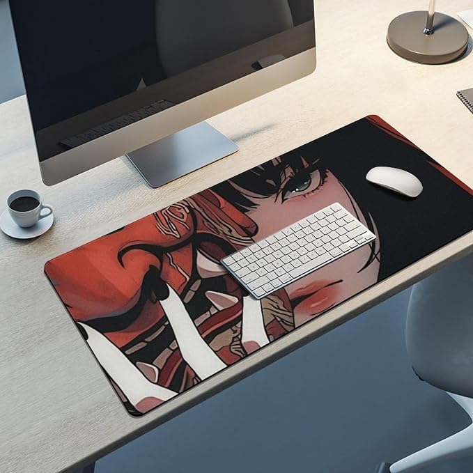Aesthetic Japanese Anime Girl Samurai Woman Gaming Mousepad Large Non-Slip Rubber Desk Mat Keyboard Computer Pad for Home Office 40x90cm