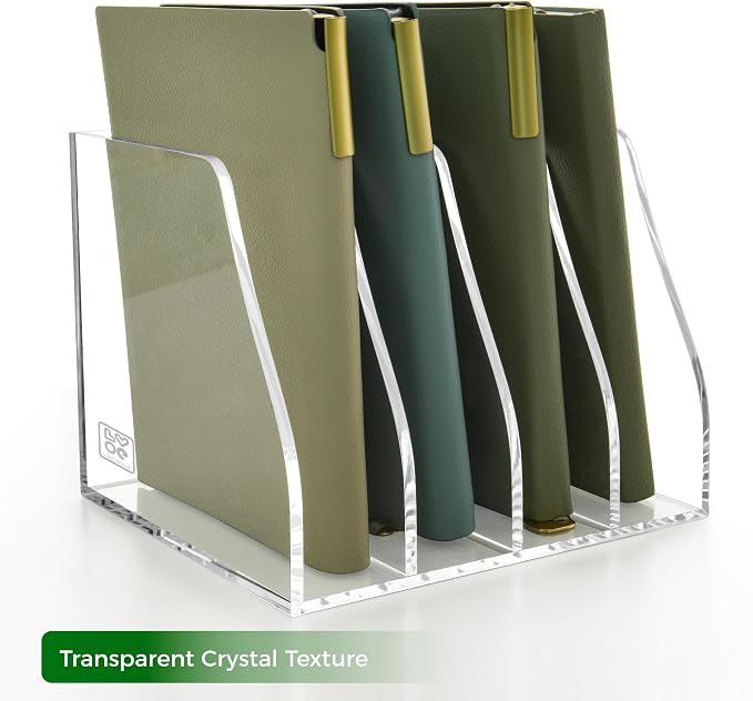 Lovemolly Acrylic Magazine File Holder – 4-Slot Clear Desk Organizer, Vertical Document Sorter for Office, Home & Classroom, No-Assembly Tabletop Rack for Folders, Books & Tablets, 7.09x8.07x6.3 in