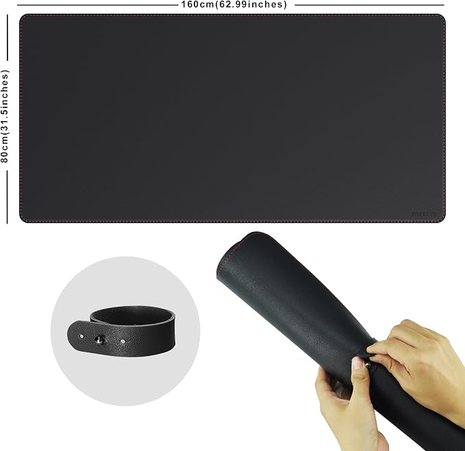 ZORESYN 63.0"x31.5" PU Leather Desk Pad Protector, Large Mouse Pad, Executive Computer Office Desk Mat, Non-Slip Waterproof Desk Writing Pad for Office and Home (Black)