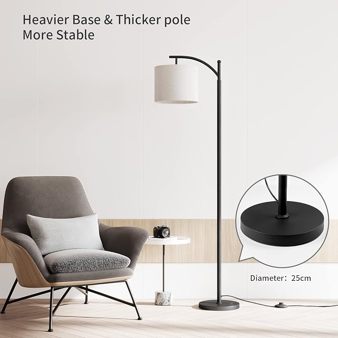 SUNMORY Arc Floor Lamp, Modern Floor Lamp with Remote Control and 9W Bulb | Stepless Dimmable Metal Standing Lamps with Hanging Lampshade for Living Room, Bedroom, Office