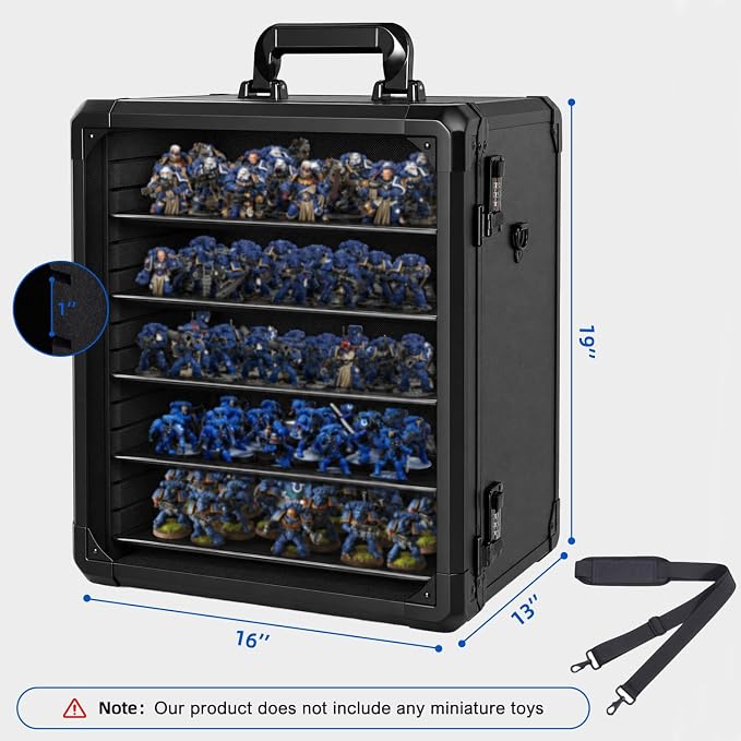 Miniature Carrying Case for Wargame Figures, Mini Display Case, X-Large | Aluminum Alloy, 6 Metal Trays, Combination Lock, Shoulder Strap, Storage Case for Collectibles, Tabletop Figure