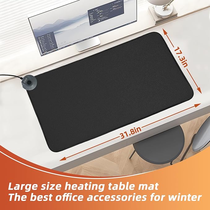 MyPlace Heated Mouse Pad - Heated Desk Mat with 8 Levels Heating & 3 Hours Auto Shut-Off - 31.8”x 17.3”Large Safe Desk Mat Hand Warmer for Home Office Work(Black)