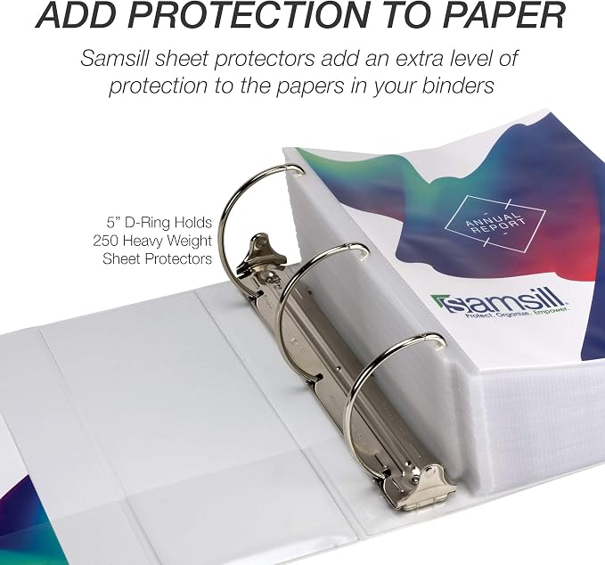 Samsill Durable 5 Inch 3 Ring Binder, D Ring Binder, Customizable Clear View, White, 2-Pack, Holds 1070 Pages