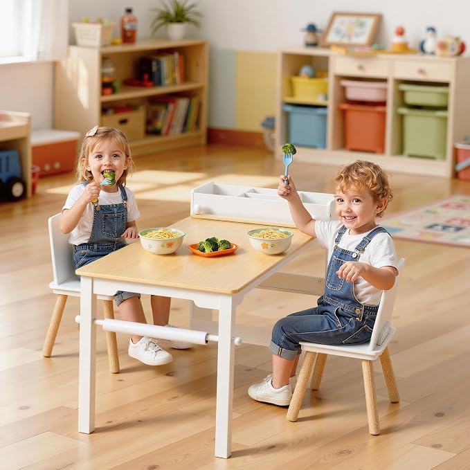 VEVOR Kids Art Table and Chair Set, Toddler Activity Table with Storage, Wood Kids Craft Desk with Paper Roll for Drawing, Reading, Writing, Kid Play Table for Nursery, Playroom, Classroom, White