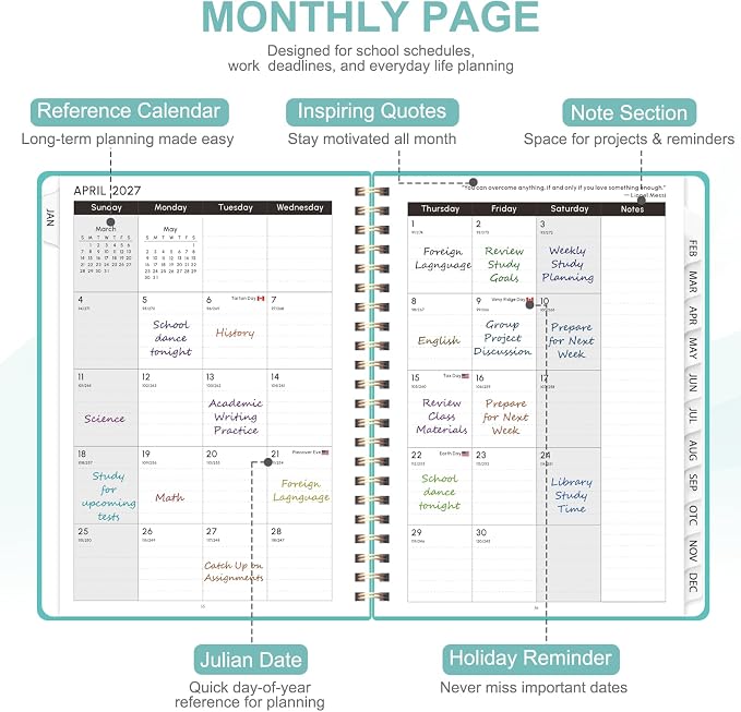 2027 Planner, Weekly and Monthly Calendar Planner Book, A5(6.3'' x 8.5'')