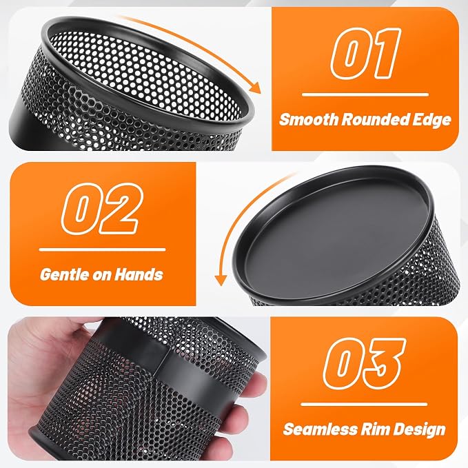 Segarty 6 Pack Black Steel Mesh Pen Cups Desk Pen Pencil Holder, Round Pen Container Pencil Cups Desk Organizers for Home Office