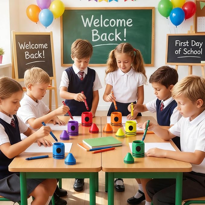 Gueevin 6 Pcs Crayon Holder Organizer with Lid for Classroom Teacher Desk | Back to School Colorful Pen Dispenser, Crayon and Pencil Organizer, Teacher Pencil Holder, for Office Classroom Teacher Gift
