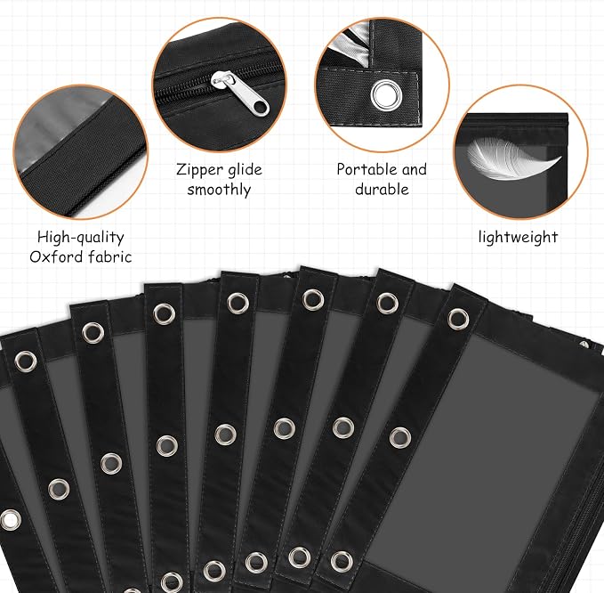 IKAYAS 38 Pack Pencil Pouch for 3 Ring Binder with Zipper, Black | Pencil Pouches Pencil Bags for Classroom bulk Pencil Box Pencil Case for Storing School Students Teacher Supplies