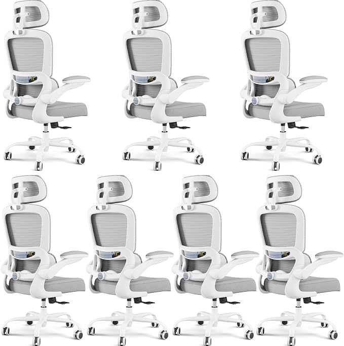 TRALT Office Chair Ergonomic Desk Chair - Gaming Chair with Lumbar Support (7, White) | 330 LBS Home Office Desk Chairs with Headrest, Reading Chair with Flip-up Armrests, Comfortable Computer Chairs (7, White)
