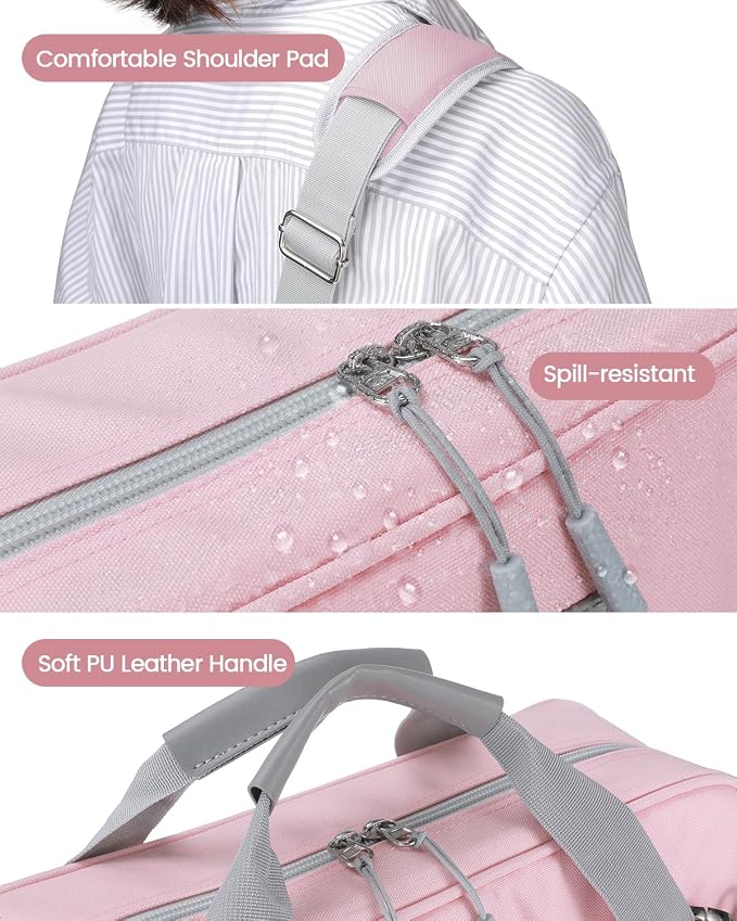 4 Inch Zipper Binder 3 Ring with Shoulder Strap,Tough/Multi-Pocket | Binder Bag with Laptop organizer for School Travel,Fit 13" MacBook & Tablet,800 Sheets Capacity,Water Resistant,Pink