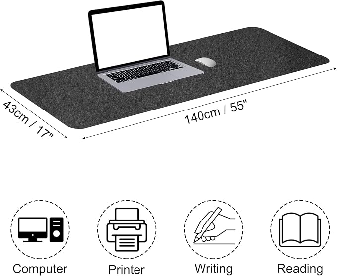 Patikil Desk Mat, 55"x17" Non-Slip Waterproof PU Leather Desktop Protector Cover, Dual Sided, Black