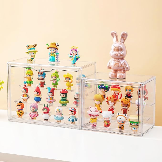 Large Clear Acrylic Display Cases for Collectibles,Display Box for Figures | 3 Tier Dustproof,Magnetic Door Showcase for Action figurine,Display Shelf Box,360°View Stackable Boxes(1,Large)