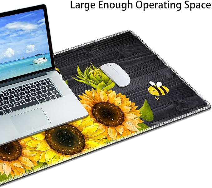 Desk Large Protective Mat, Smooth Surface Mousepad, Waterproof Non-Slip Desk Mat, 31.5x11.8 in Sewn Edge Office/Home Desk Mat, Sunflower