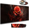 Extended Gaming Mouse Pad 31.5" x 11.8", with Edge Stitching, Non-Slip Rubber Base Keyboard Pad, Suitable for Work, Game, Office, Home and Coasters, Art Red Rose