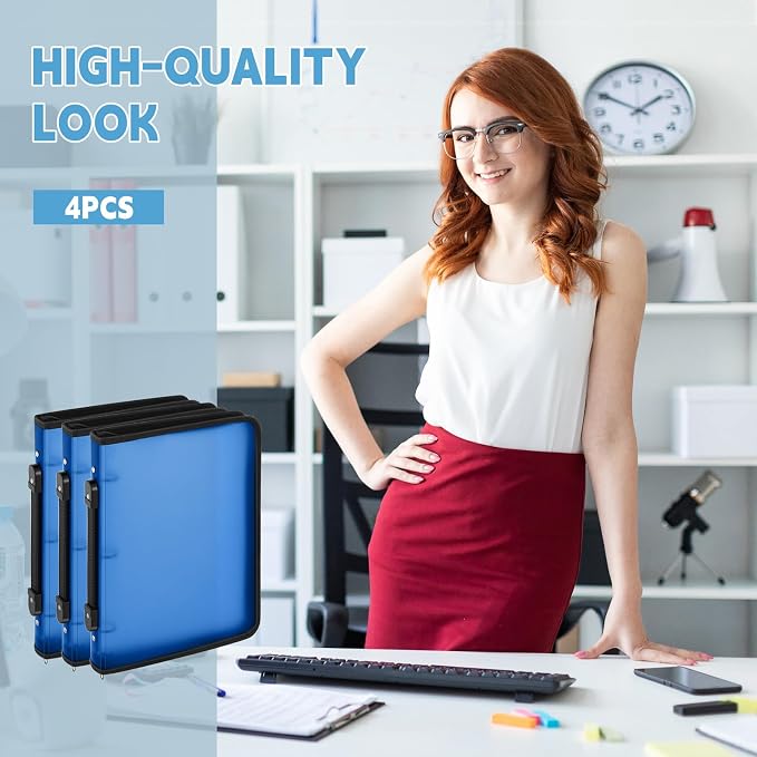 Teling 4 Pcs 1 Inch Zipper Binder 3 Ring Organizer, Blue | Secure Zipper Closure, Refillable 3 Ring Design, Handle Carry, Fits Letter Size Papers for School, Office and Projects