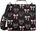 Bow Knot Pink Black Zipper Binder with Shoulder Strap Bag 3 Ring Binder Organizer Large Capacity Multiple Compartments for School Office