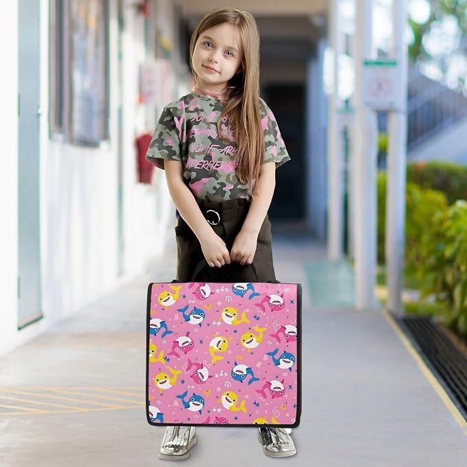 3 Ring Zipper Binder with Shoulder Strap Shark Cartoon Pink 2 Inch Zippered Binder Bag 500 Sheet Capacity Multi Pockets for School Supplies