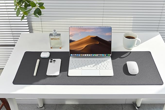 ALOANES Waterproof Mouse Pad with Durable Stitched Edge, XXXL gaming Keyboard Pad, Non-Slip Rubber Base Mouse Mat, Extended Desk pad for Gamer, Office & Home, Dark Gray Mousepad 35.4''x 15.7''x 0.12''