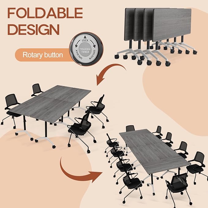 Folding Conference Table 4ft 5ft, Foldable Office Meeting Desk for 6 People, Multiple Sizes Colors Mobile Conference Room Table for Training Room School Business Furniture (4, Grey, 71in)