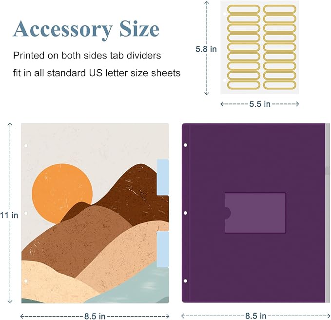 3 Ring Binder, 1 Inches Round Ring Binder with Clipboard, Dividers Tabs, PVC Zipper Bag Sleeves & to Do List Planners for Women, Men, School, Office Supplies, Mountain