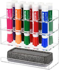 Dry Erase Marker Holder, Wall Mounted Acrylic Marker Holder with 10 Slots, Sticky Pen Storage for Classroom Organization, Office, Whiteboard, Desk Locker Organizer Accessories, Clear