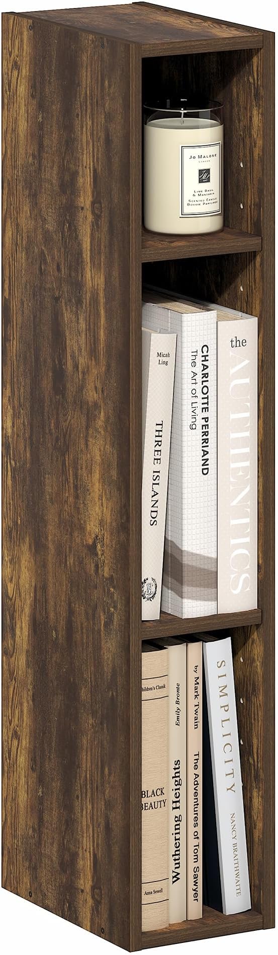 Furinno Fulda Book Shelf, 3-Tier Narrow Bookshelf, Bookcase with 6-in Width Storage Shelf, 9.3 x 5.9 x 31.5, for Living Room, Bedroom, Home Office, Amber Pine