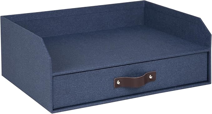 Bigso Walter Letter Tray for A4 or Letter Size Documents - Paper Tray Organizer for Desk with Storage Drawer and Stable Rubber Feet - 13.1in x 10in x 5.2in - Blue