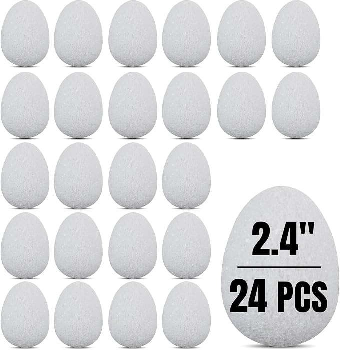 24 Pcs 2.4" White Foam Easter Eggs for Crafts – Textured Polystyrene DIY Foam Eggs for Painting, Spring Holiday Decorations, School Activities, & Handmade Ornaments – Bulk Pack, by Hygloss