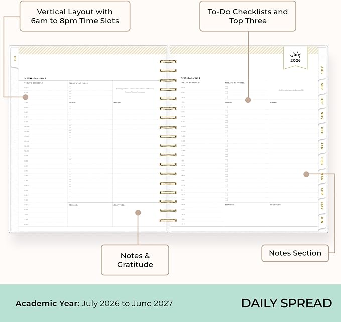 Blue Sky 2026-2027 Daily & Monthly Academic Planner, 8"x10", Black Stripe