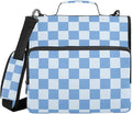 3 Ring Zipper Binder with Shoulder Strap Blue Checkered White Buffalo Plaid 1.5 inch Binders Keeper Large Capacity Multi Pockets for School Office Supplies