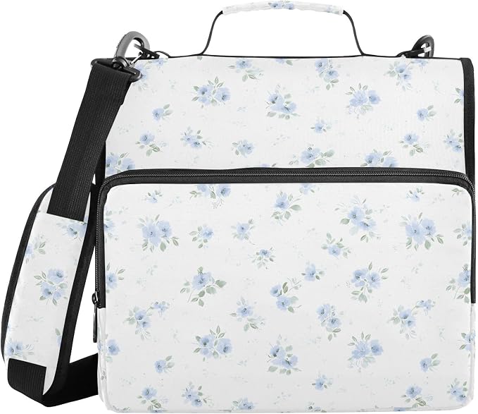 Blue Small Floral Zipper Binder 3 Ring with Handle and Shoulder Strap, 500 Sheet Binder Organizer Capacity & Multi-Pockets for School Office