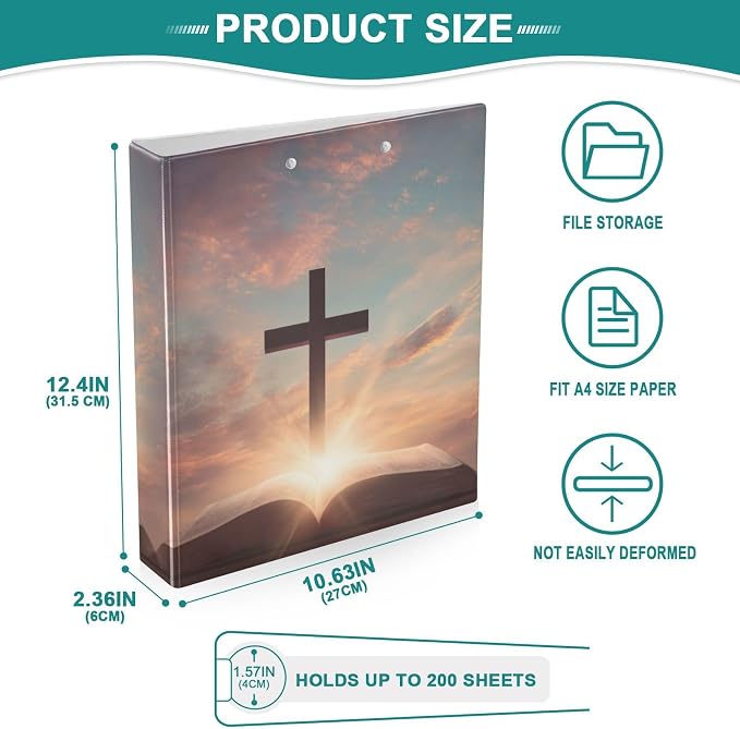 Prayer Bible and Cross Religious Binder 3 Ring 1.5 Inch Binder with Clipboard&Pockets, Hardcover Binders Heavy Duty Large File Folder for Office School Supplies - Holds 200 Sheets, 2 PC