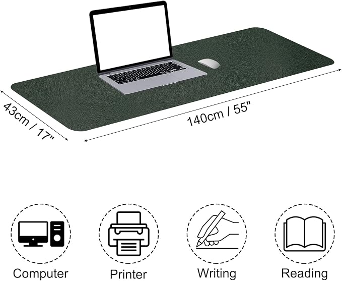 Patikil Desk Mat, 55"x17" Non-Slip Waterproof PU Leather Desktop Protector Cover, Dual Sided, Dark Green