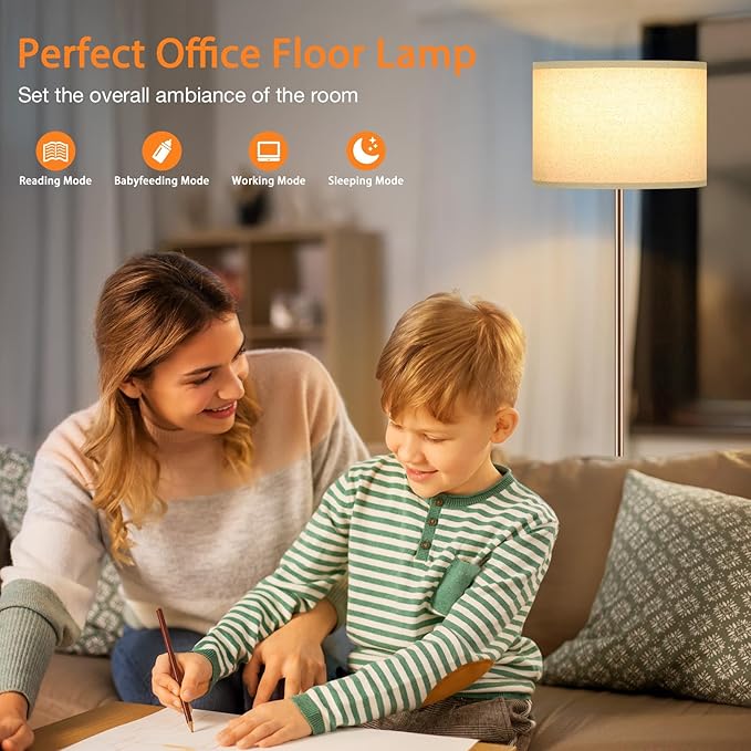 Floor Lamps for Living Room with Remote Control and Stepless Dimmable Colors Temperature & Brightness, 9W Bulb Included(Beige Lampshade & Brown Pole)