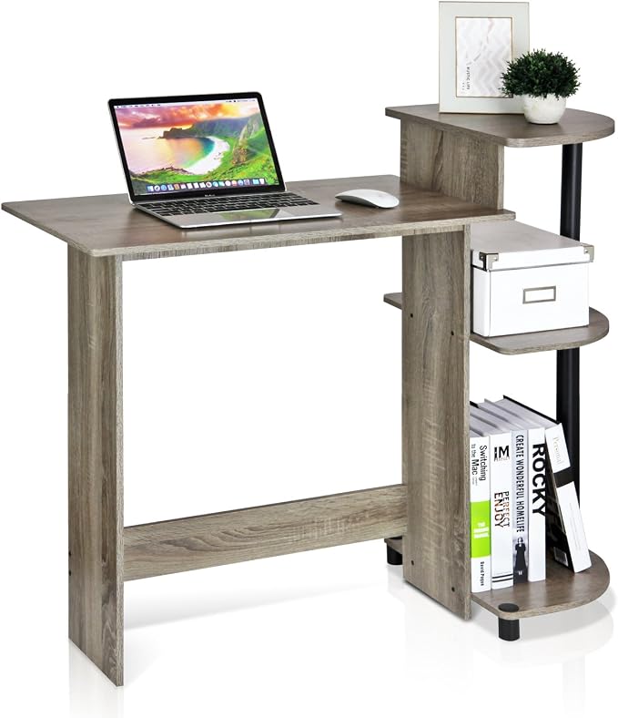 Furinno COMPACT Desk, 28.5" Wide Gaming Desk with Shelves, Computer Desk with Book Shelf, Office Desk for Home Office, Study Room, Dorm, Bedroom, French Oak