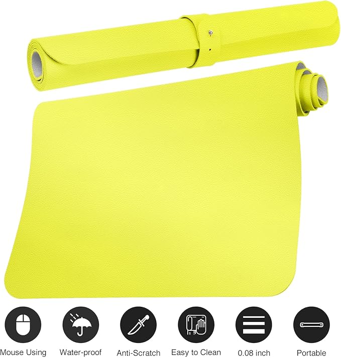 Boutilon Leather Desk Pad Protector,Non-Slip Mouse Pad,Laptop Desk Pad,Office Mouse Mat,Waterproof Leather Desk Blotter,Desk Writing Pad for Office and Home (M-Lemon,30"x14")