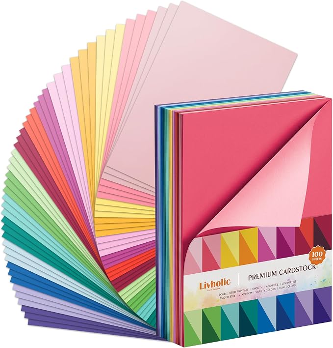 Livholic Colored Cardstock 80 lb Heavy Weight Two Tone Paper 100 Sheets | Front Back Different Color 250gsm Colored Cardstock Paper Cricut Plain Scrapbook Paper for Craft Office
