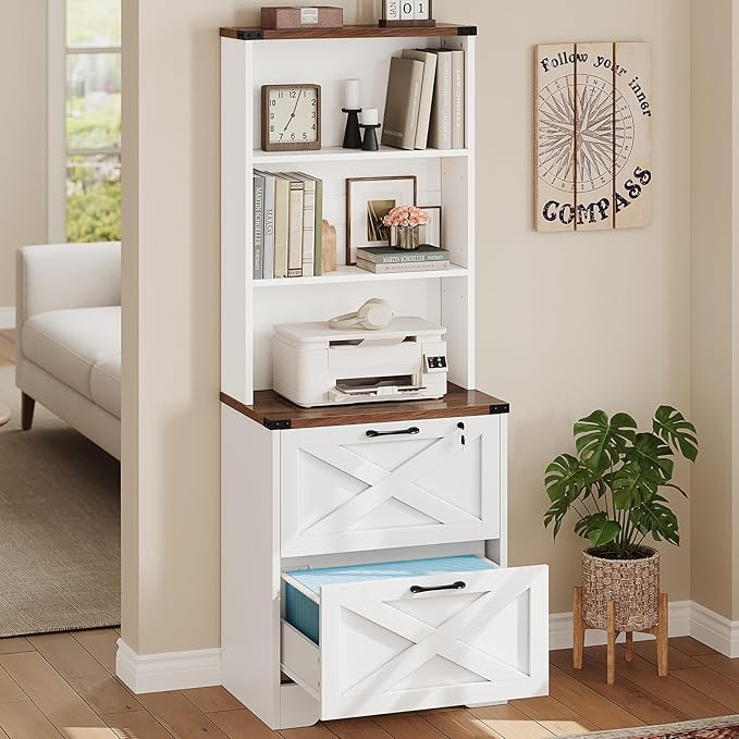 SEDETA 2 Drawer File Cabinet with Lock, Wood Filing Cabinet fits Letter, Legal, A4 Size, Hanging File Folders, Farmhouse File Cabinets for Home Office with Adjustable Storage Shelf, White