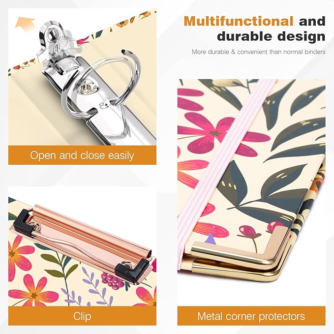 Ospelelf Mini 3 Ring Binder 1 Inch, Cute Binder for 5.5" x 8.5" with 5 Tab Dividers, File Folder Labels and Low Profile Clipboards, Floral Binders for School and Office Supplies