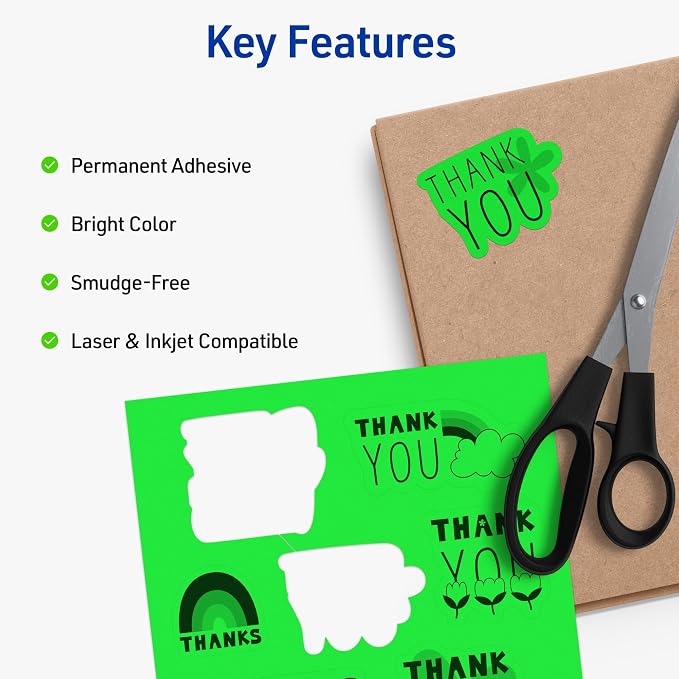 Avery® Printable Shipping Labels, 8-1/2" x 11", Neon Green, Laser & Inkjet Compatible, 100 Blank Labels Total, Great for Branding, Mailing, Organizing, and More (5940)