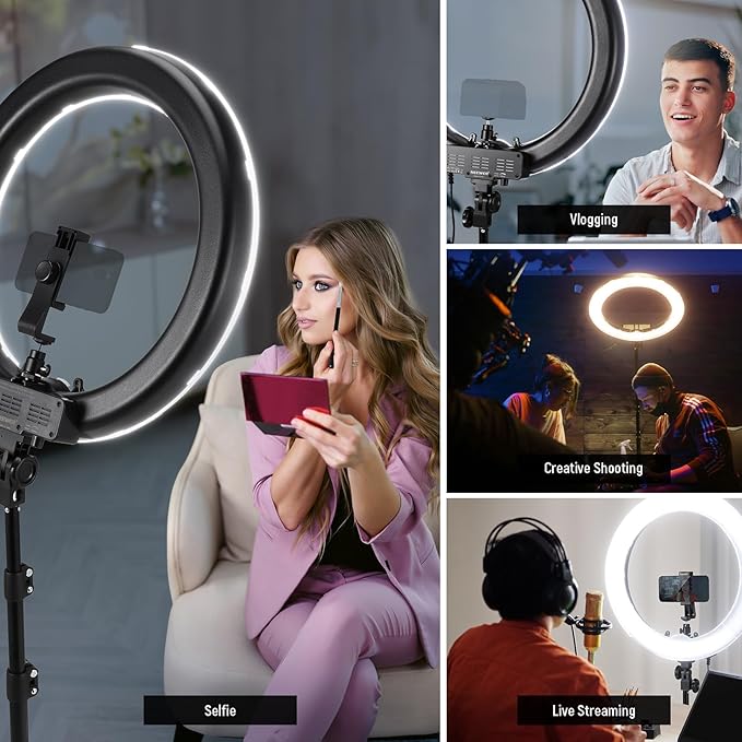 NEEWER 55W 18"/45cm Ring Light Kit [New Version], with Tripod Stand, RL-18 | 5600K Dimmable LED Ringlight, Phone Holder for iPhone, Lighting for Selfie Makeup Lash Tattoo Studio Photo Video Recording